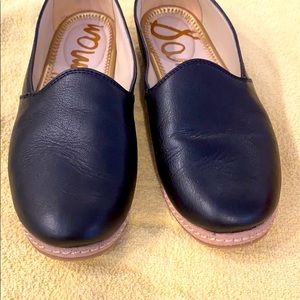 Black clip on leather flats